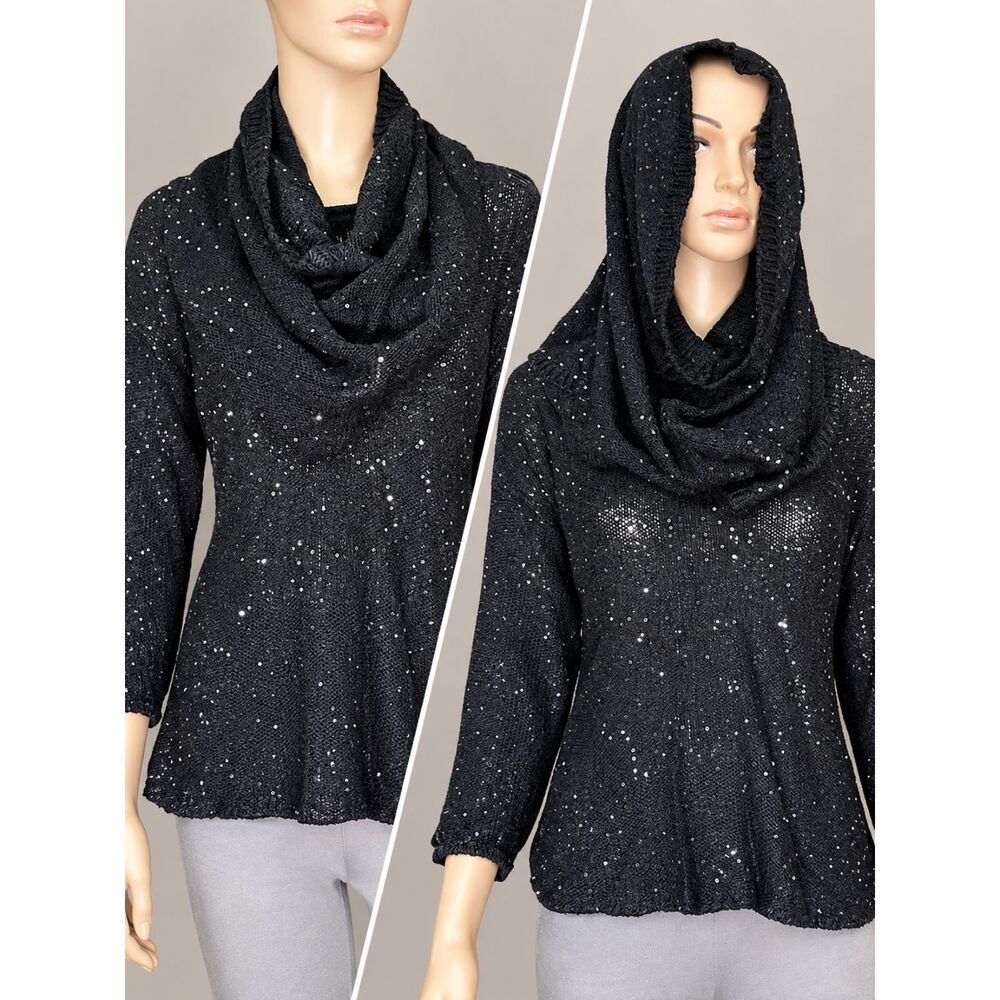 Eileen Fisher Sequin Merino Sweater and Infinity Scarf Set XS